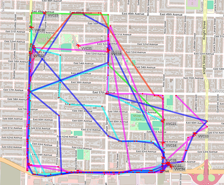 Volunteer handheld APRS trackers as displayed on a map