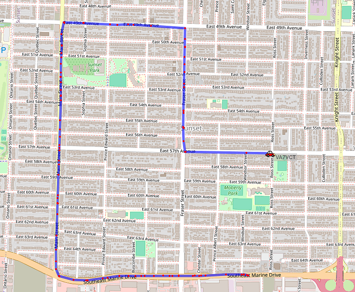 Vehicle-mounted APRS tracker as displayed on a map